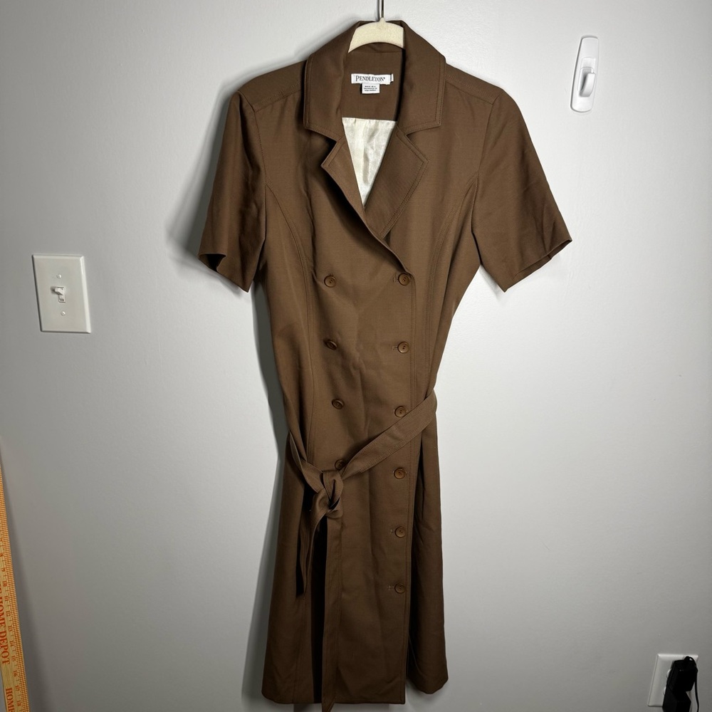 Pendleton Coat Dress Wool Double‎ Breasted Lined Size 8 brown